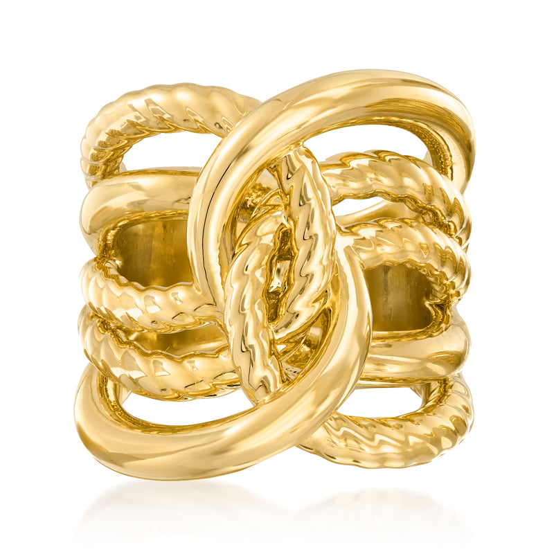 Yellow gold over resin interlocking ring with sculpted oval links, polished finish