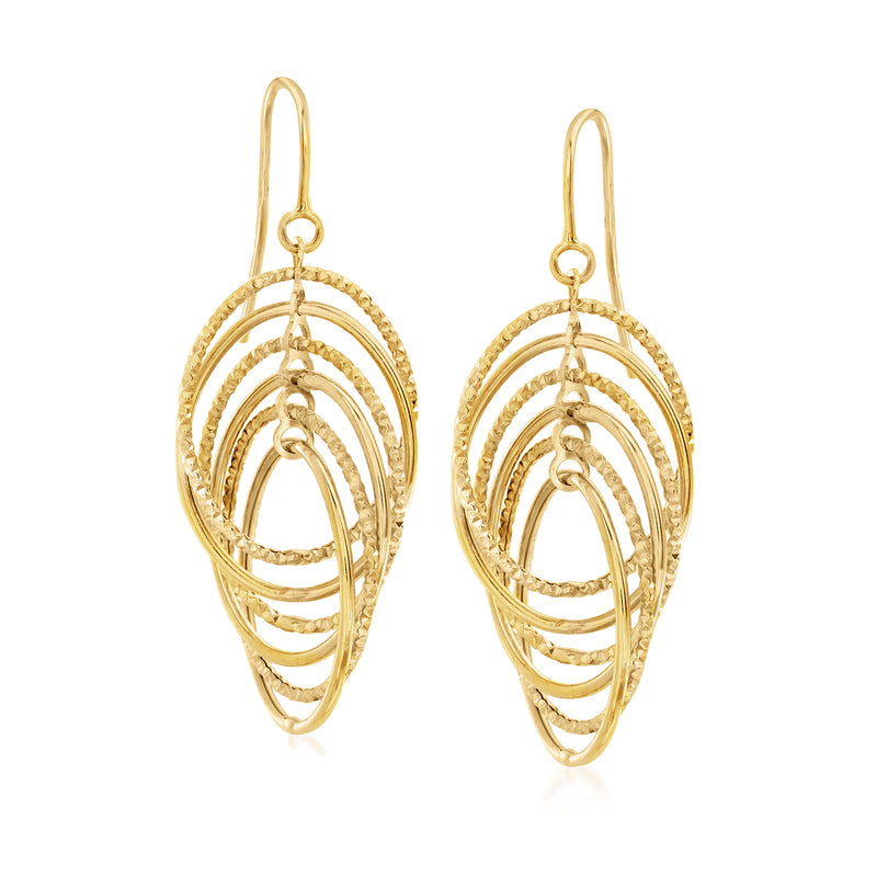 14kt yellow gold oval drop earrings with multi-oval hoops, earwire hooks