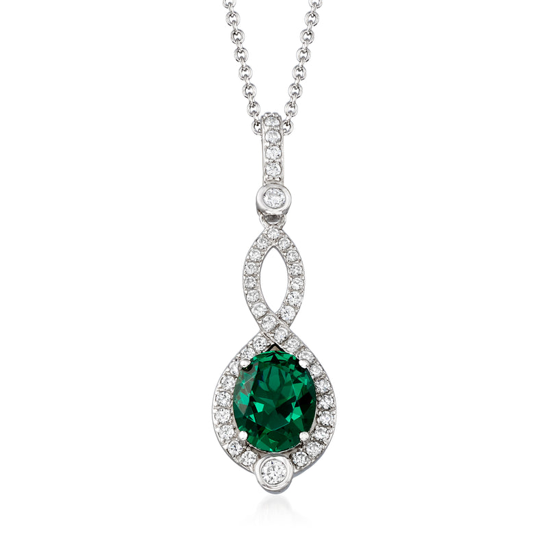 Simulated emerald pendant necklace in sterling silver with CZ accents