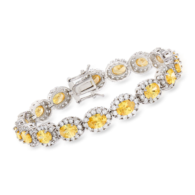 Sterling silver CZ bracelet with round yellow and white stones and box clasp