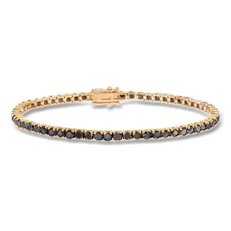 14kt yellow gold tennis bracelet with black diamond row stones