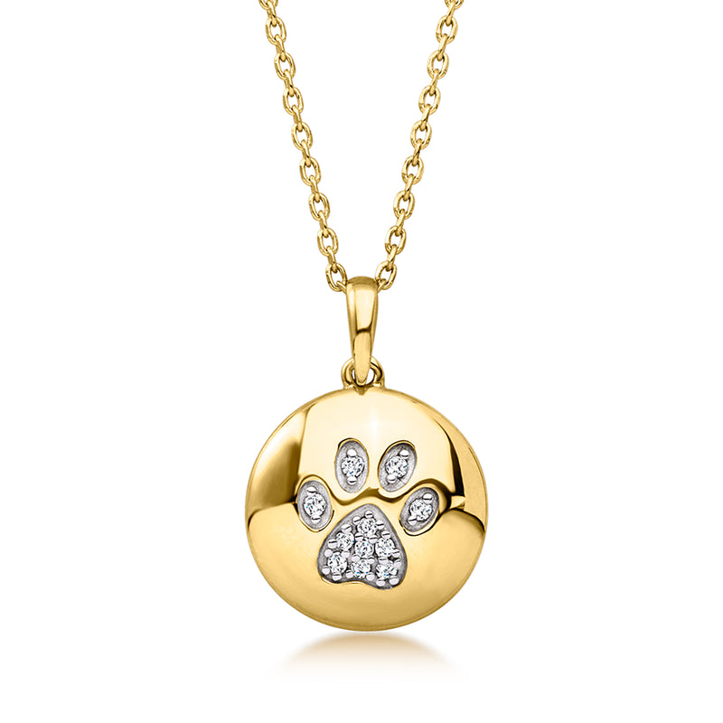 18kt gold over sterling paw print disc pendant necklace with diamond-like stone inlays