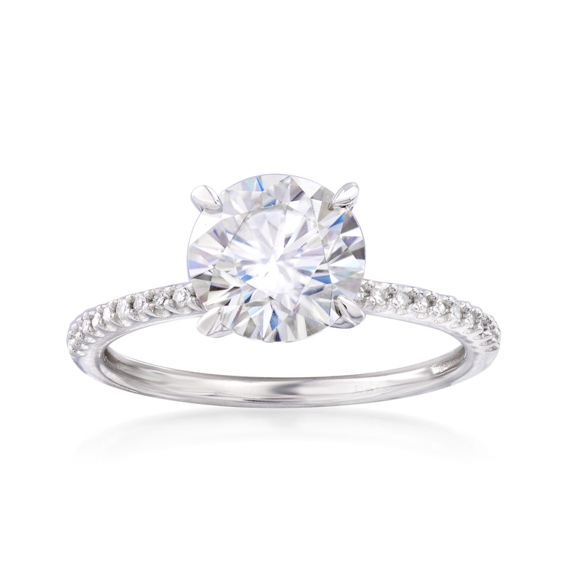 14kt white gold moissanite solitaire engagement ring with diamond accents