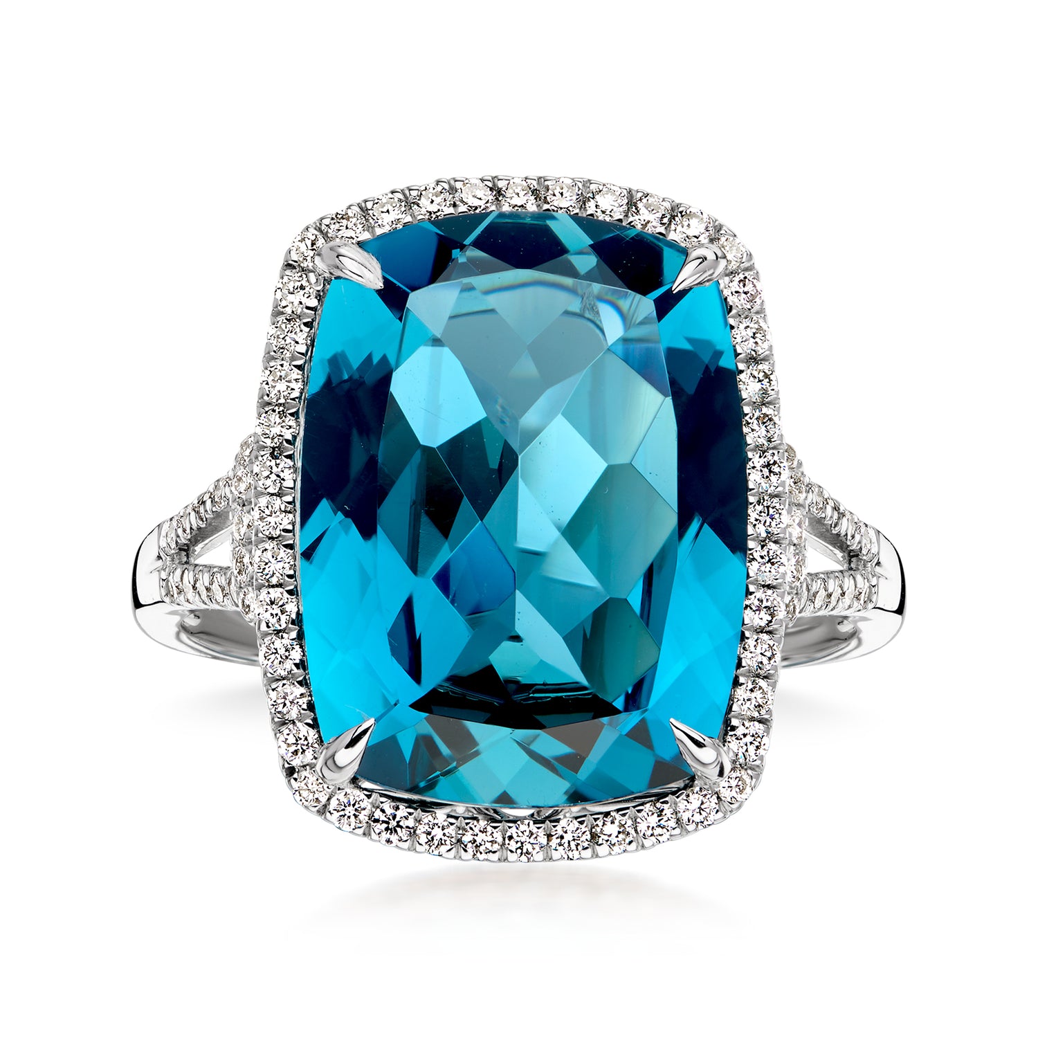 12.00 Carat London Blue Topaz and .40 ct. t.w. Diamond Ring in 14kt White Gold