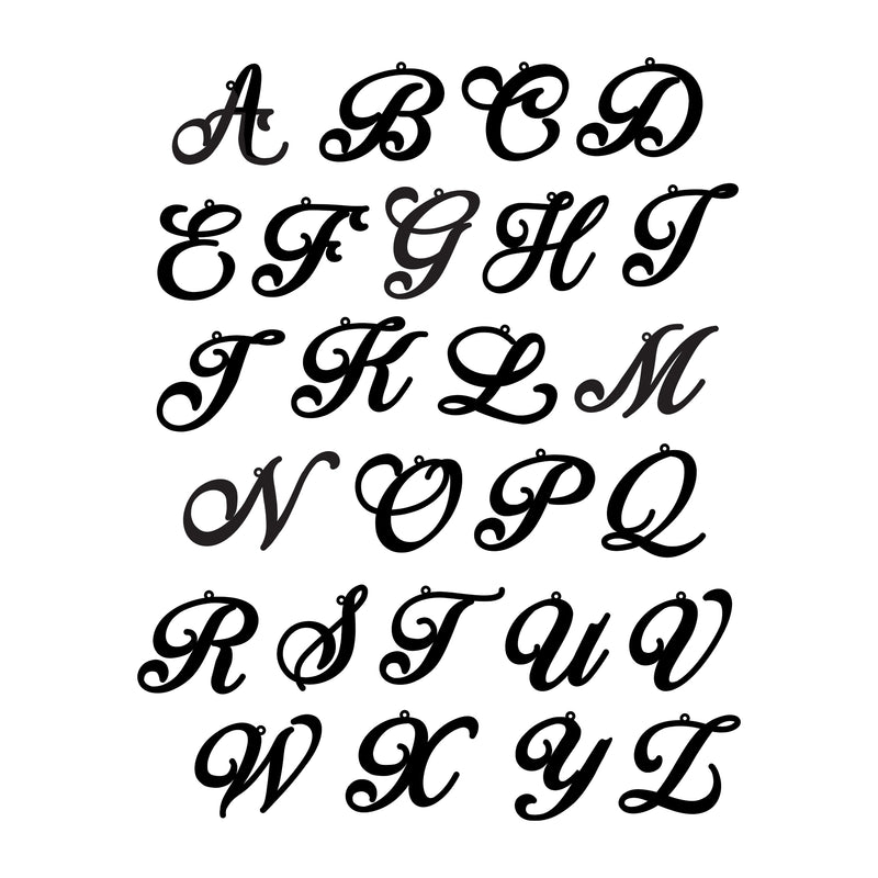 Cursive single-initial pendant styles A–Z in sterling silver
