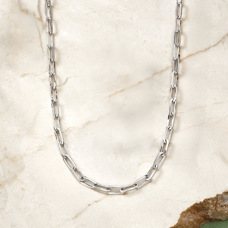 Italian sterling silver paper clip link necklace, full length with interlocking links