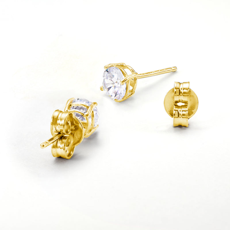 14kt yellow gold push-back clasp on stud post, with clear center stone