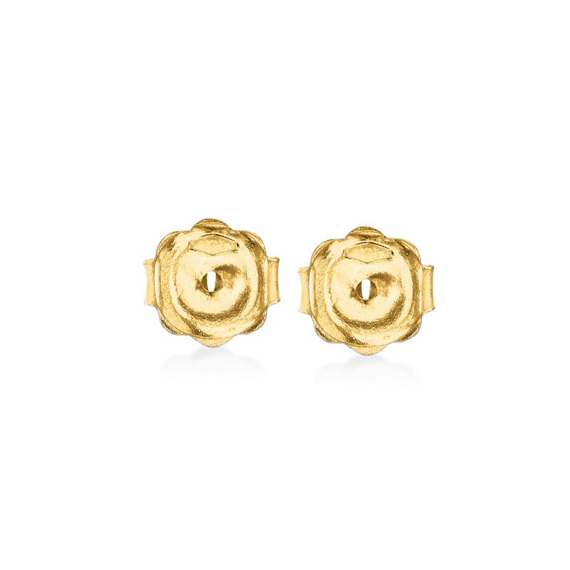 14kt yellow gold round earring backings, domed backs with screw threads and center hole