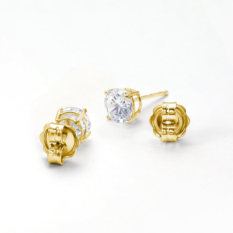14kt yellow gold earring backings with clear stone posts and locking screw clasps