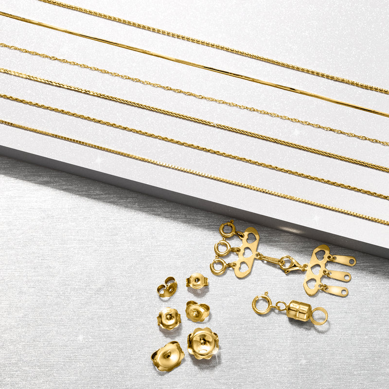 14kt yellow gold earring backings and parts, small round screw-back clasps shown