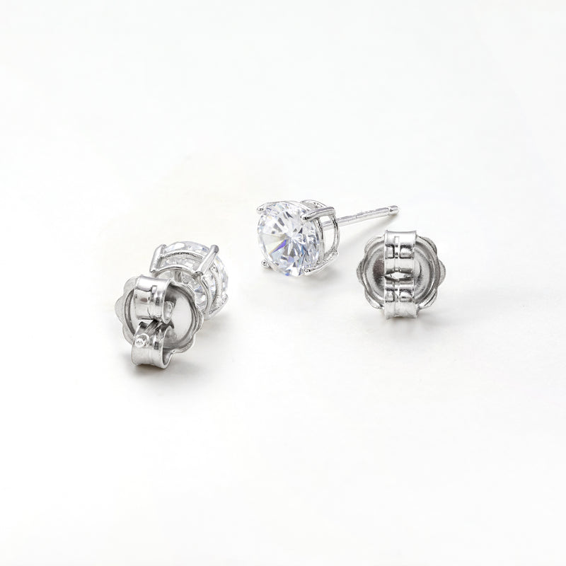 14kt white gold stud earring with clear center stone and snap-back closure (pair)