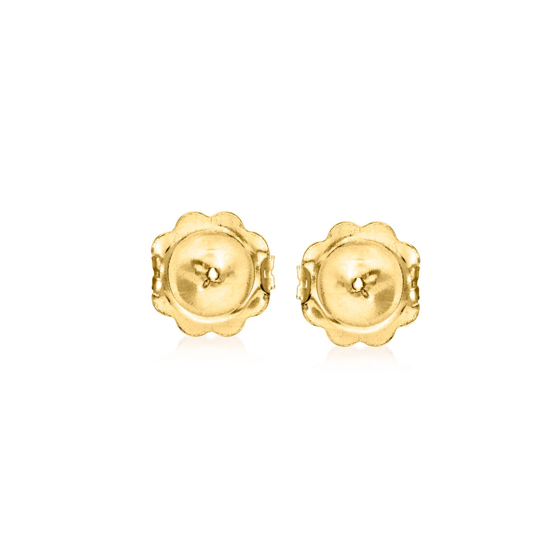 14kt yellow gold earring backings, rear hinged clutch posts with scalloped edges