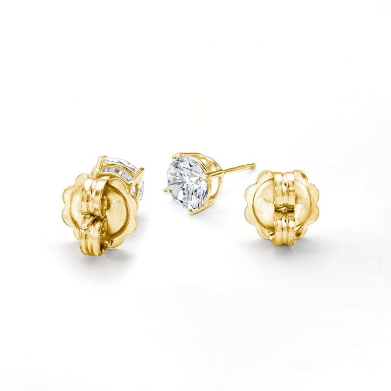 14kt yellow gold stud earrings with clear stone and round push-back clutch backs