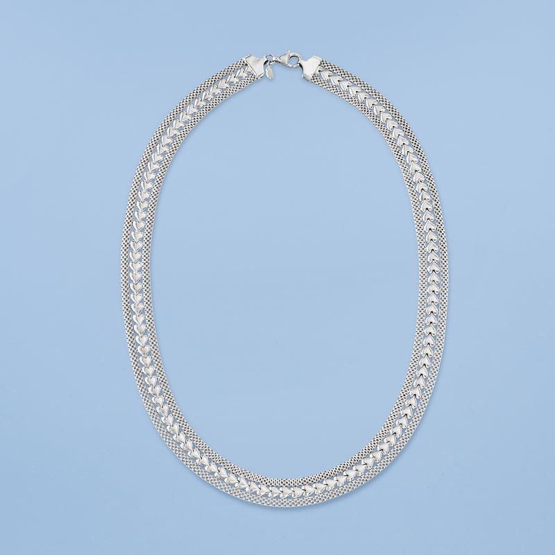 Italian sterling silver chain necklace with textured link design and clasp at top