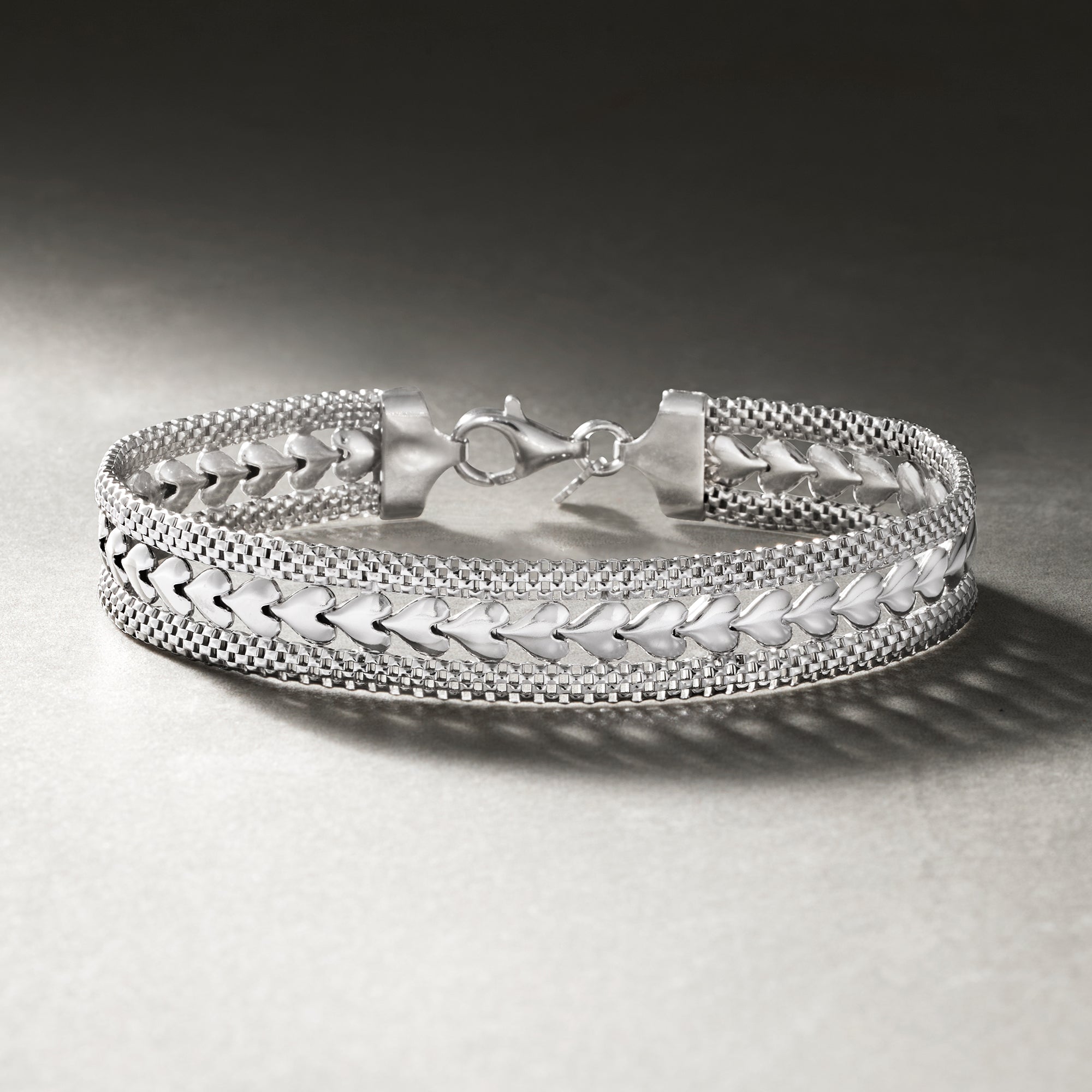 Italian Sterling Silver Heart-Motif Bracelet