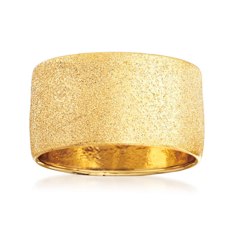 Italian textured 14kt yellow gold ring with wide hammered band and smooth inner rim