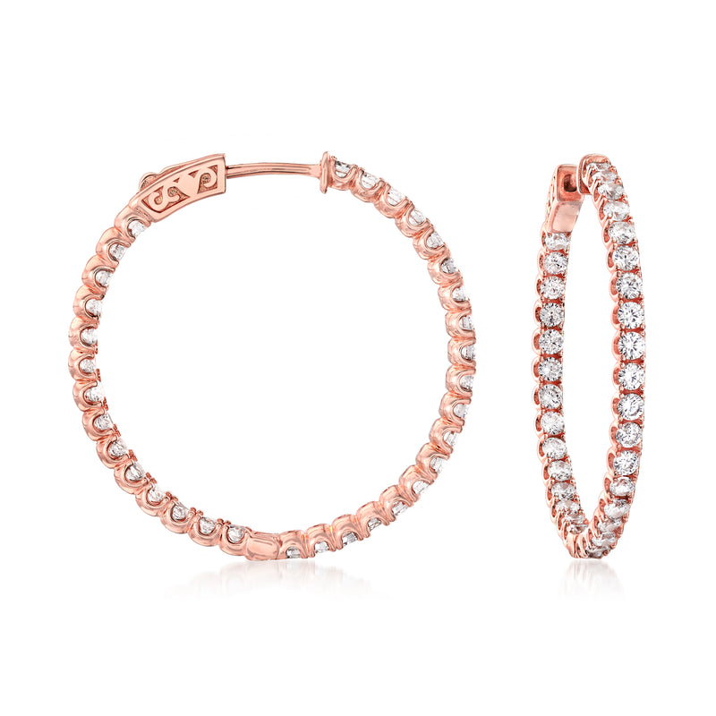 Rose gold over sterling CZ inside-outside hoop earrings