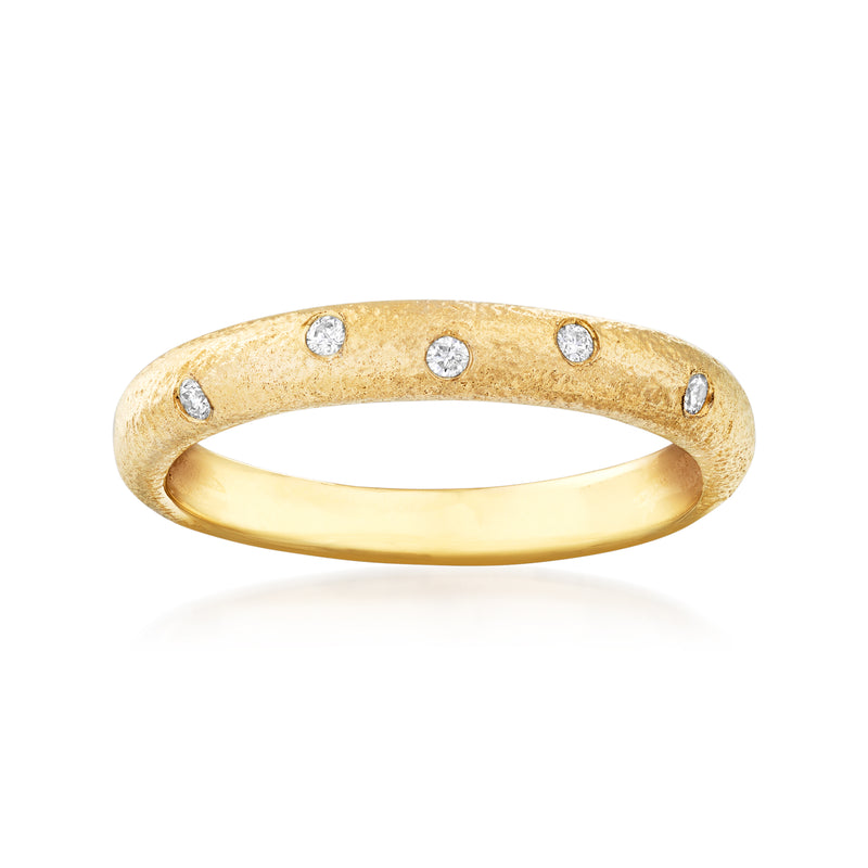 14kt yellow gold band ring with five round diamond accents on top