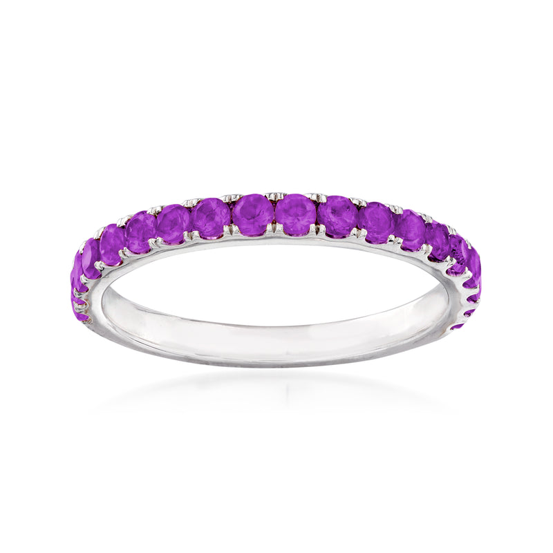 Sterling silver amethyst ring with purple gemstone row