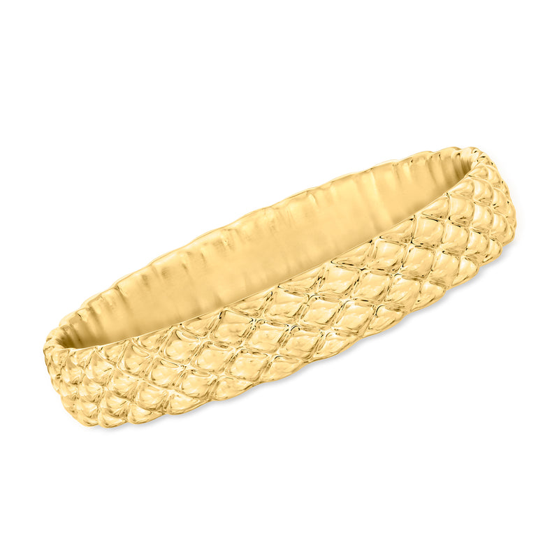 Yellow gold over resin basketweave bangle bracelet, textured oval band