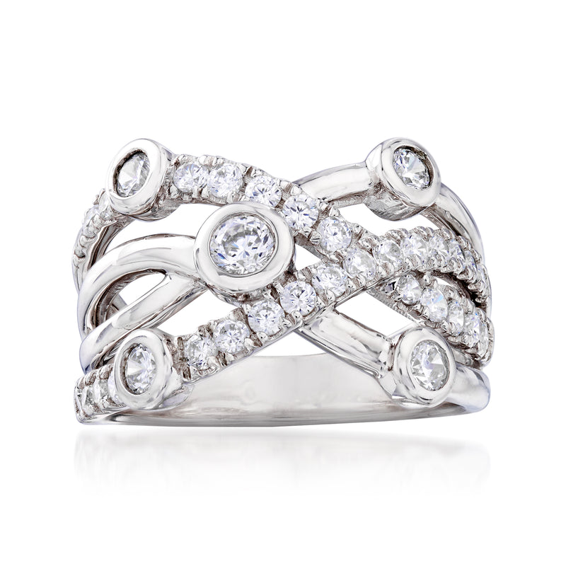 Sterling silver CZ highway ring with round clear stones and raised band