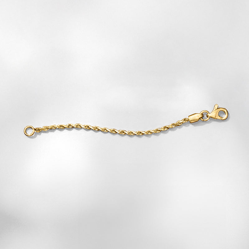 Yellow gold rope-chain extender with lobster clasp and linked chain section
