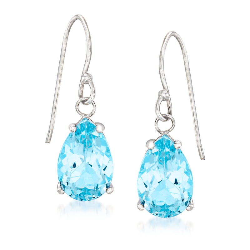 Sterling silver sky blue topaz drop earrings with teardrop stones and earwires