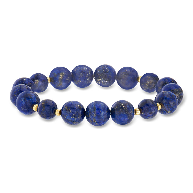 Lapis bead stretch bracelet with round dark-blue beads and small 14kt yellow-gold spacers