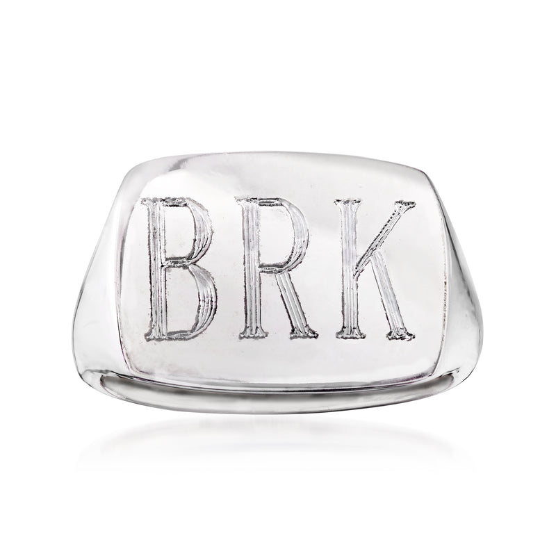 Sterling silver rectangular signet ring with engraved BRK letters