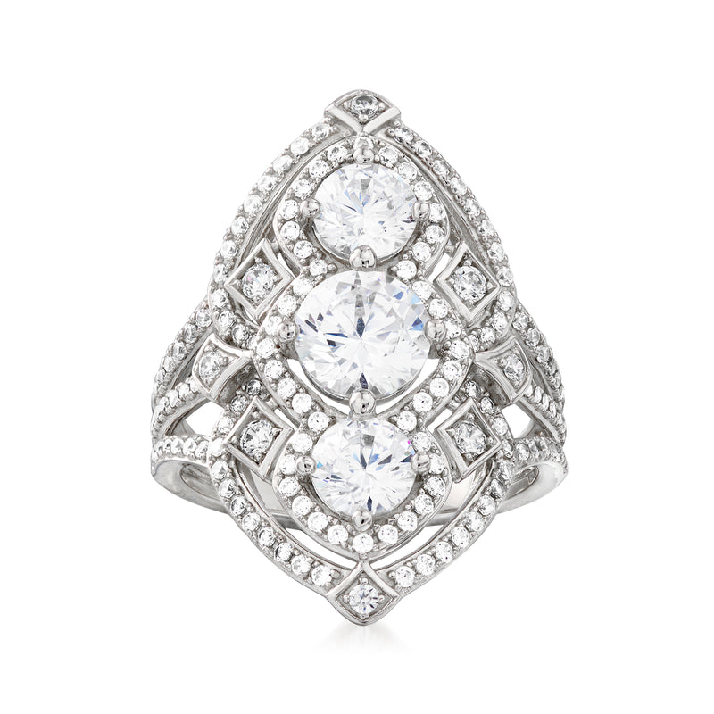 Sterling silver ring with marquise-shaped CZ cluster and pave detailing