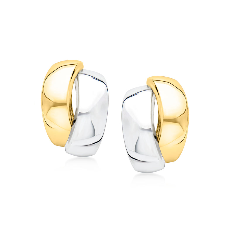 Two-tone curved gold and silver hoop post earrings