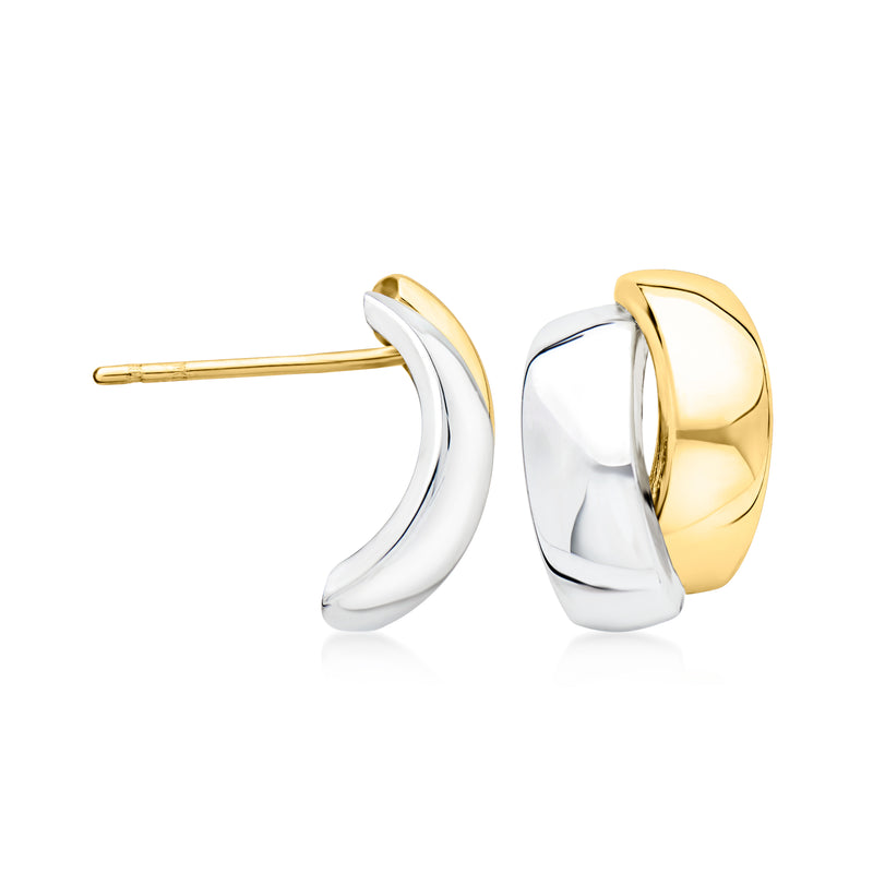 Two-tone curved hoop stud earrings with gold post