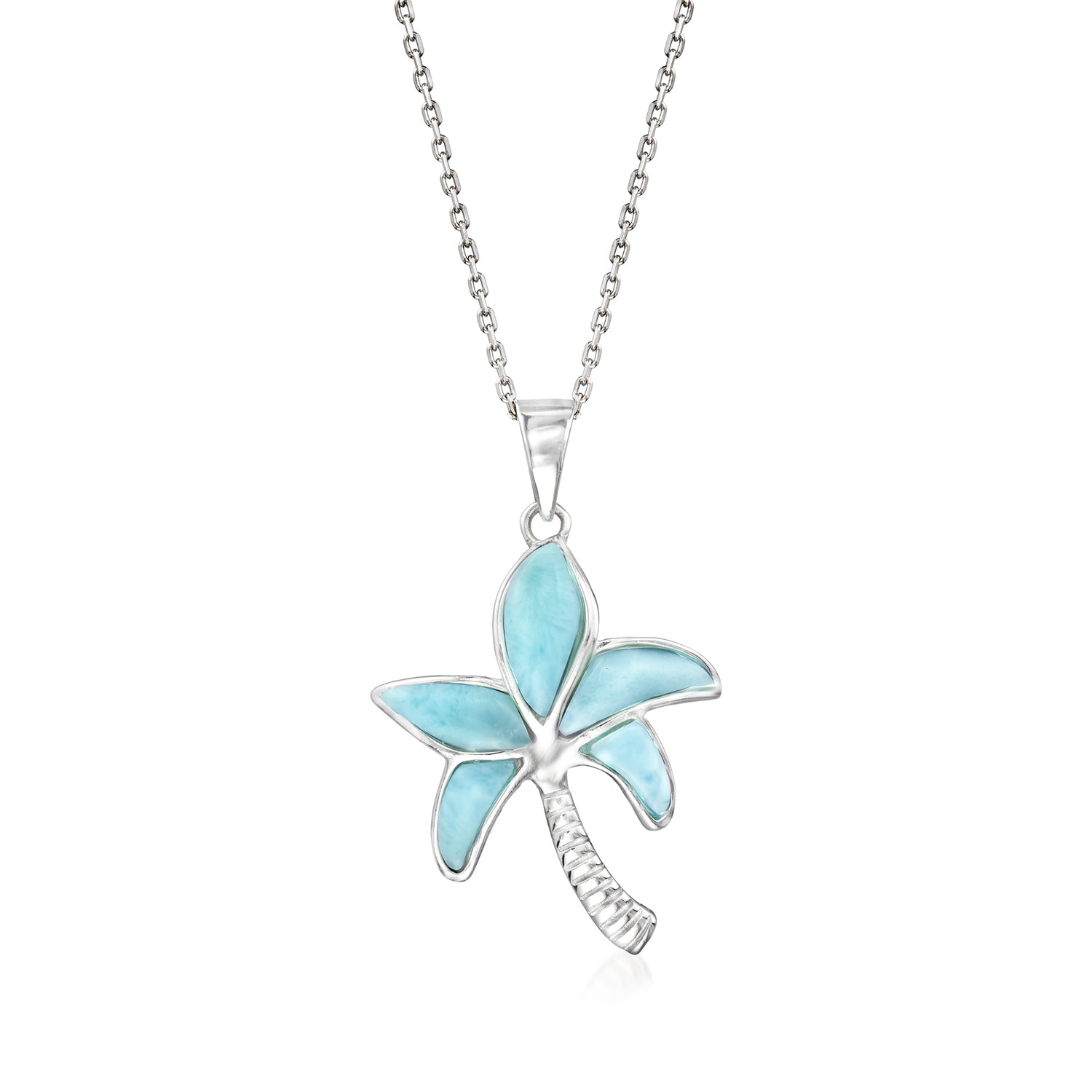 Larimar Palm Tree Pendant Necklace in Sterling Silver