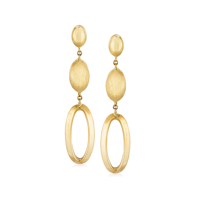 14kt yellow gold oval drop earrings with linked teardrop and oval hoop drops