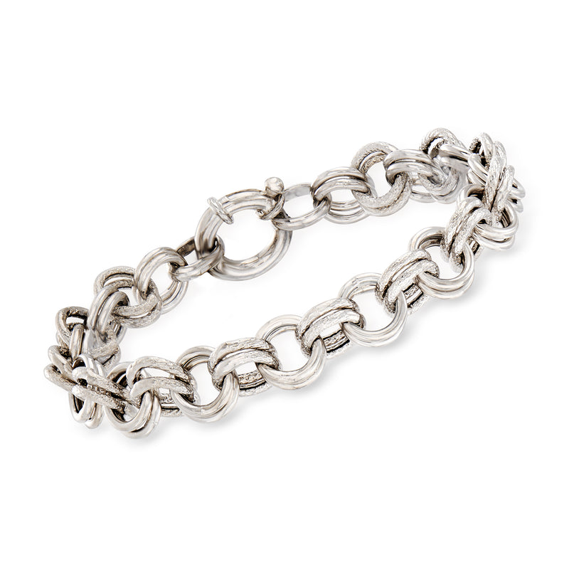 Sterling silver double-circle link bracelet with interlocking oval chain links