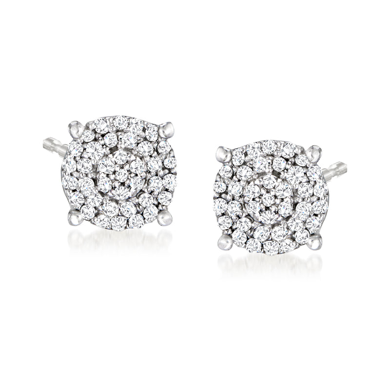 Sterling silver diamond cluster stud earrings, round sparkle with post backs