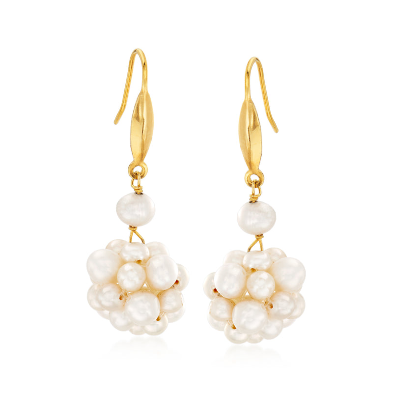 Cultured pearl cluster drop earrings with 18kt gold over sterling earwires