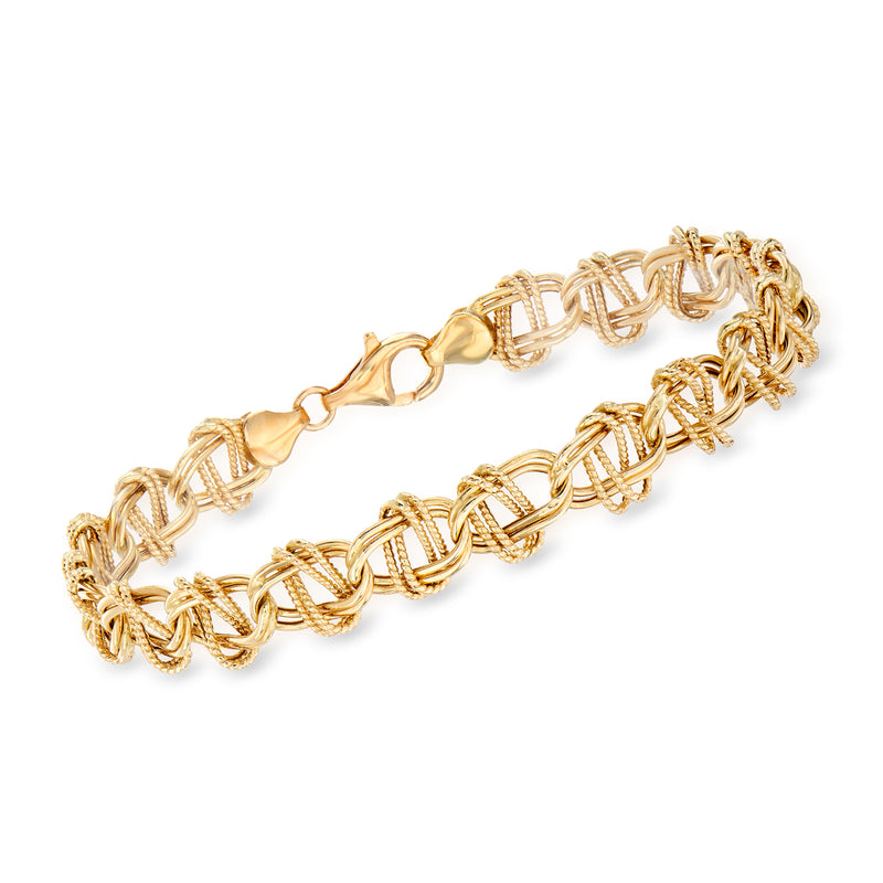 14kt yellow gold oval-link bracelet with braided openwork chain links