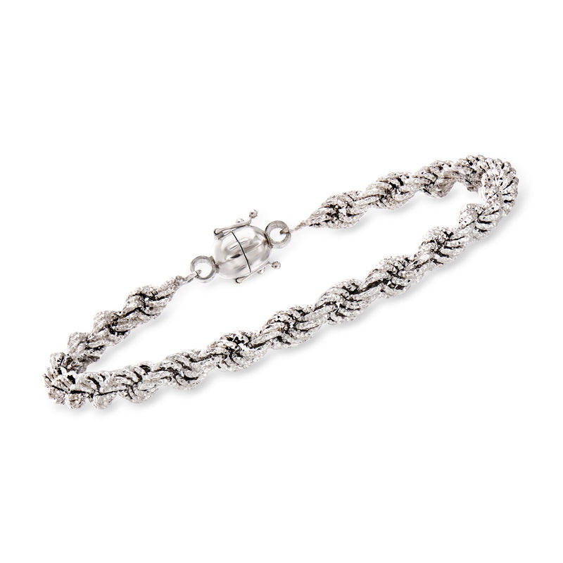 Textured sterling silver rope bracelet with magnetic clasp, round loop links