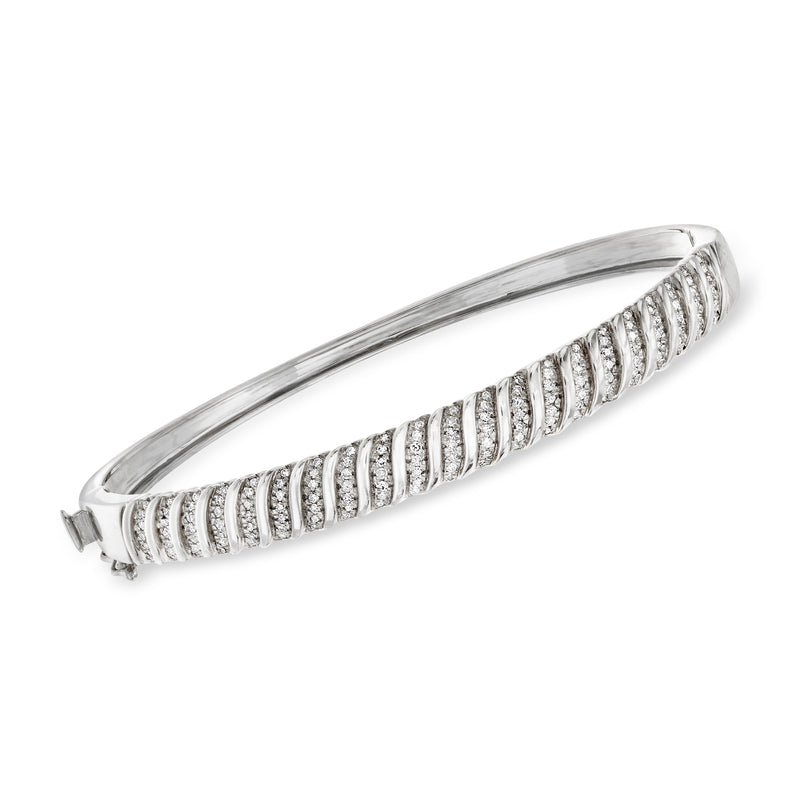 Sterling silver diamond bangle bracelet with continuous row of round stones