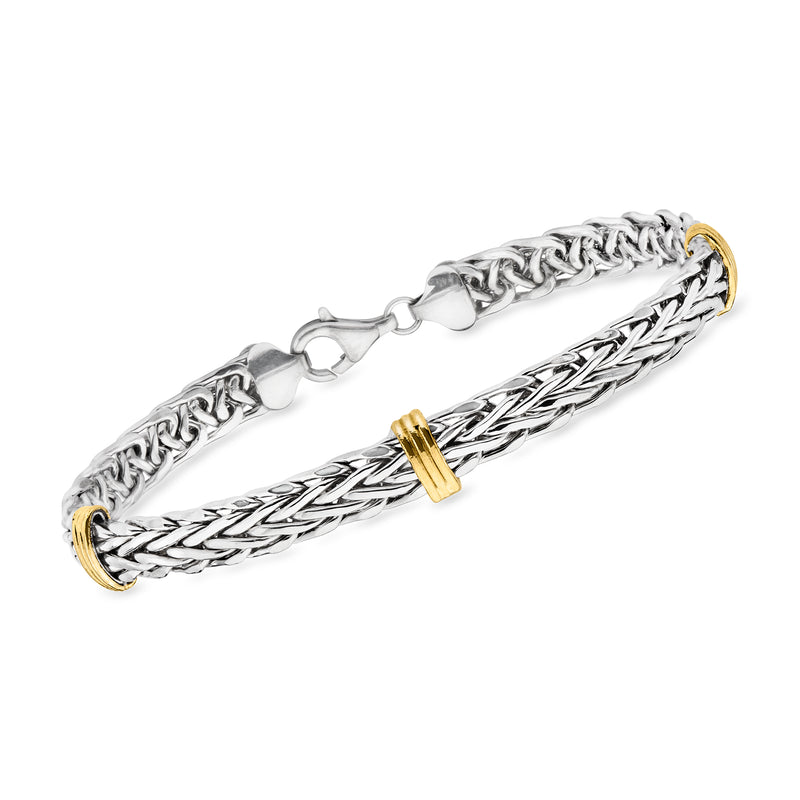 Wheat link bracelet in sterling silver with 14kt yellow gold accents and clasp