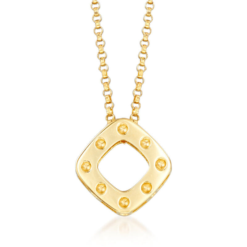 18kt yellow gold square drop pendant necklace with circular detailing
