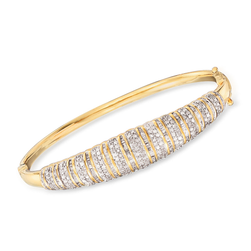 Diamond linear bangle bracelet in yellow gold with pavé-set stones
