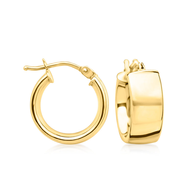 14kt yellow gold huggie hoop earrings, open-back hinge, polished finish
