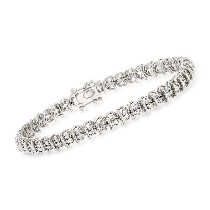 Diamond swirl-link tennis bracelet in sterling silver
