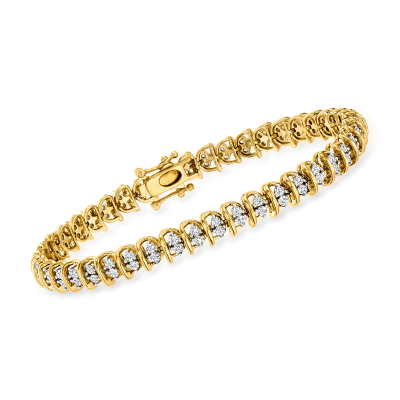 18kt gold over sterling diamond swirl-link tennis bracelet
