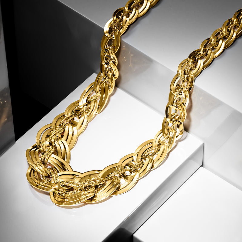 18kt yellow gold interlocking-link necklace with layered oval chain links