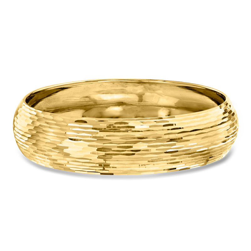 14kt yellow gold bangle bracelet with hammered ridged texture and smooth edges