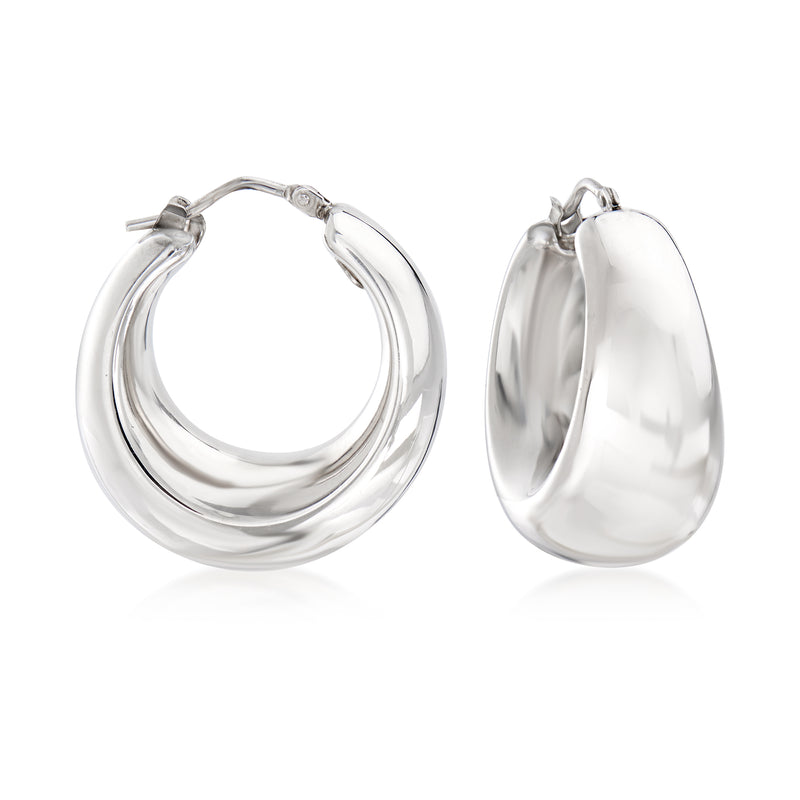 Sterling silver graduated hoop earrings with layered, rounded profile