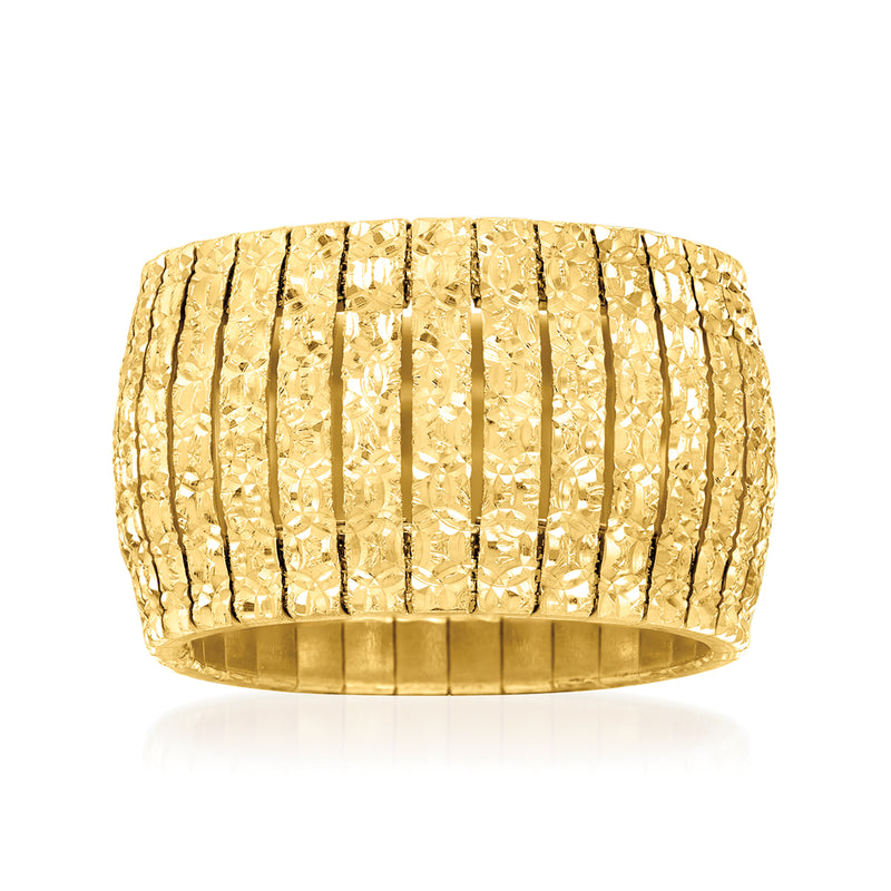 Cleopatra ring in yellow gold over sterling silver, wide faceted ribbed band